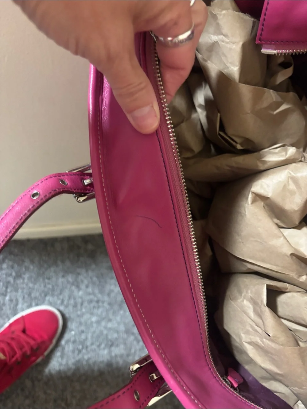 Vintage Y2K Coach Pink Suede Hampton Shoulder Bag F04Q-1430